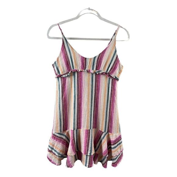Rails Martina Linen Blend Sleeveless Mini Dress Small Avila Stripe Ruffled Pink - Picture 2 of 13